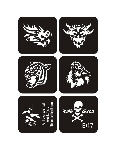 6 Plantillas de Tatuajes Temporales KOTBS A4 con 34 Patrones