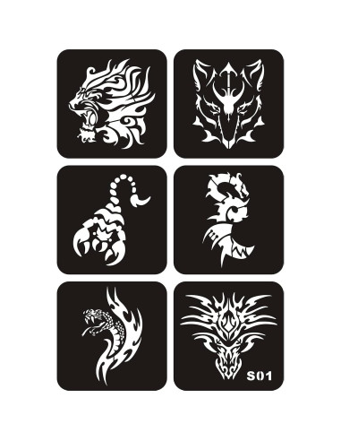 6 Plantillas de Tatuajes Temporales KOTBS A4 con 34 Patrones