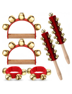 Campanas de Navidad de Mano Boao - 6 Piezas, Rojo, Madera y Metal