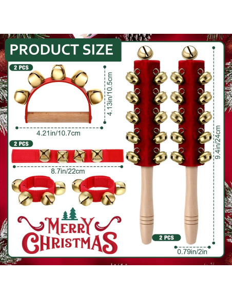 Campanas de Navidad de Mano Boao - 6 Piezas, Rojo, Madera y Metal