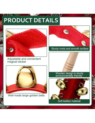 Campanas de Navidad de Mano Boao - 6 Piezas, Rojo, Madera y Metal