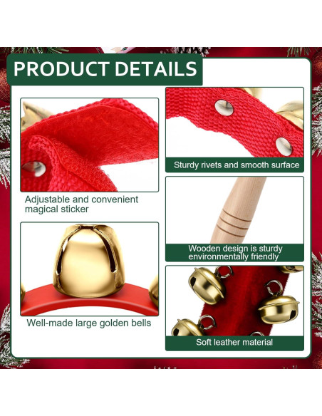 Campanas de Navidad de Mano Boao - 6 Piezas, Rojo, Madera y Metal