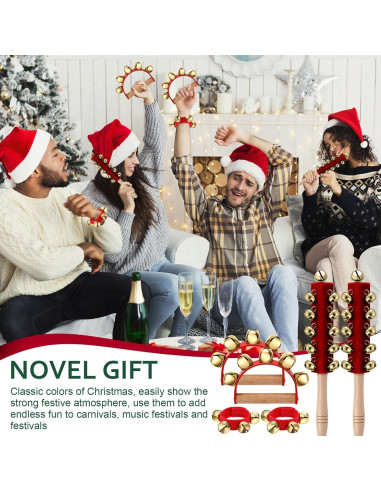 Campanas de Navidad de Mano Boao - 6 Piezas, Rojo, Madera y Metal