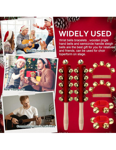 Campanas de Navidad de Mano Boao - 6 Piezas, Rojo, Madera y Metal