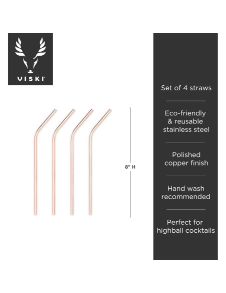 Set de 4 Popotes de Cobre Reutilizables Viski 20.32 cm