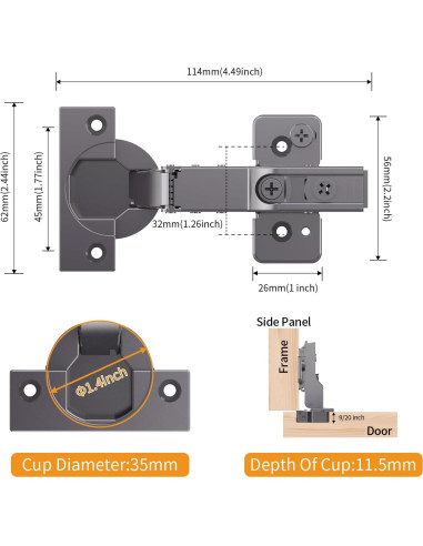 Paquete de 20 Bisagras Ocultas Chibery Cierre Suave Titanio Negro