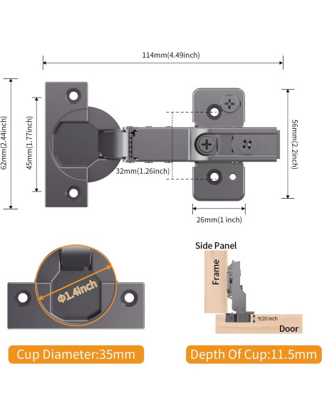 Paquete de 20 Bisagras Ocultas Chibery Cierre Suave Titanio Negro