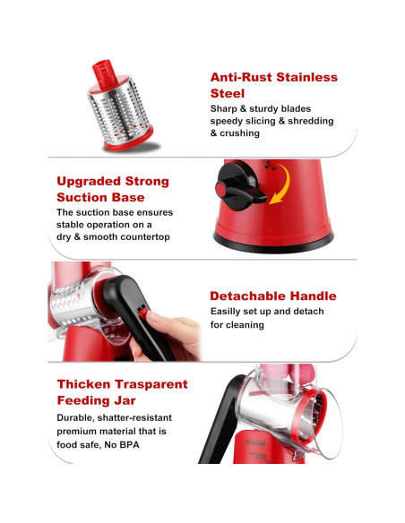 Rallador de Queso Rotatorio Geedel PS-336A5N con 5 Cuchillas