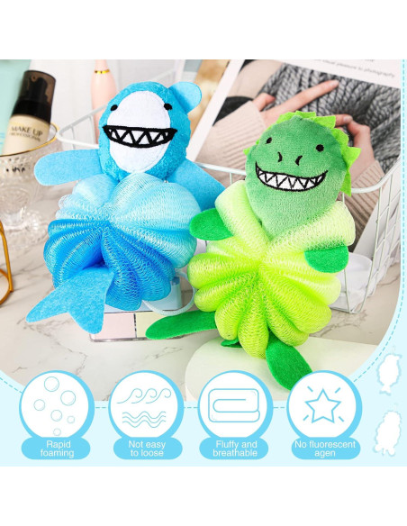 Esponjas de Baño para Niños Nuenen 2 Pcs Animales Exfoliantes