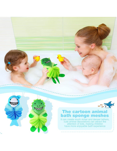 Esponjas de Baño para Niños Nuenen 2 Pcs Animales Exfoliantes