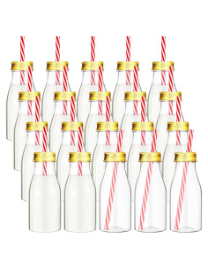 Yinkin 20 Botellas de Plástico 240 ml con Pajitas y Tapas Doradas
