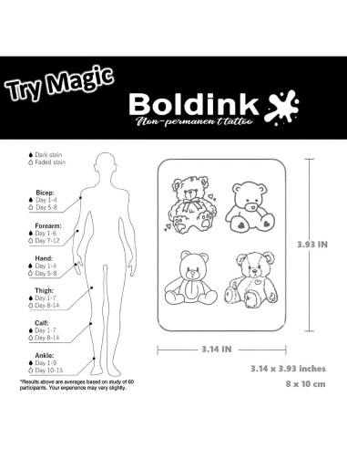 Tatuajes Semipermanentes Boldink Muñeco de Oso 7-14 Días