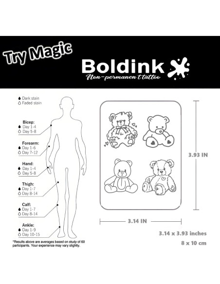 Tatuajes Semipermanentes Boldink Muñeco de Oso 7-14 Días
