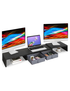 Soporte Doble para Monitor TEAMIX Ajustable con Cajones - Negro