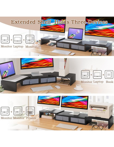 Soporte Doble para Monitor TEAMIX Ajustable con Cajones - Negro