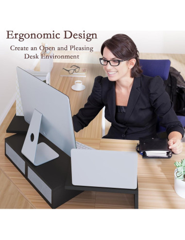 Soporte Doble para Monitor TEAMIX Ajustable con Cajones - Negro