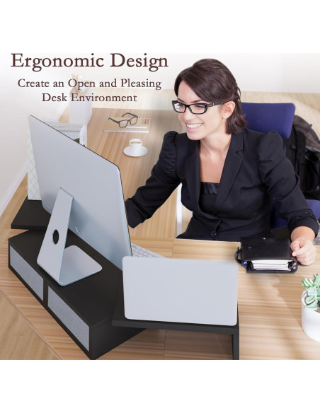 Soporte Doble para Monitor TEAMIX Ajustable con Cajones - Negro