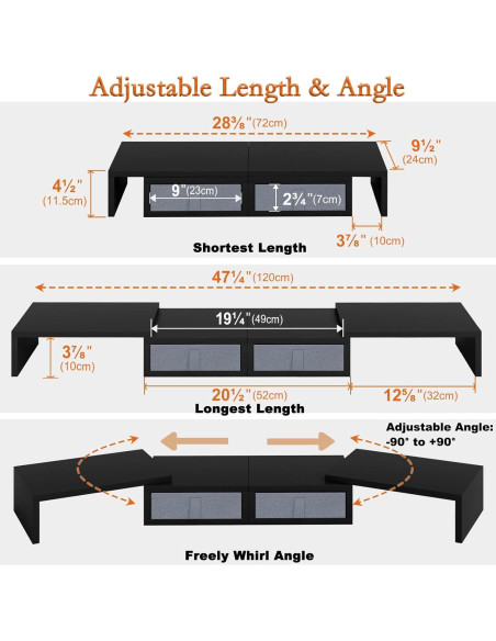 Soporte Doble para Monitor TEAMIX Ajustable con Cajones - Negro