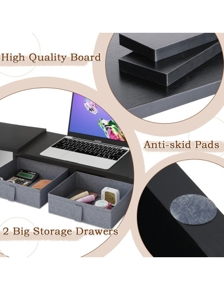 Soporte Doble para Monitor TEAMIX Ajustable con Cajones - Negro