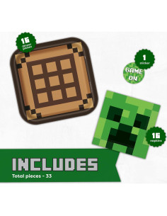 Decoraciones de Cumpleaños Minecraft Unique - Platos y Servilletas para 16 Invitados 2