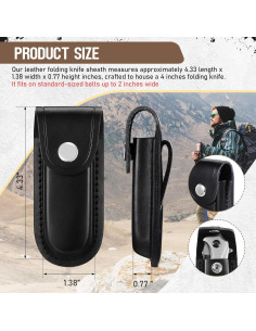 Funda de Cuchillo de Cuero Negro 10 cm con Cierre y Lazo 2