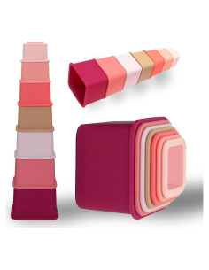 Juego de Tazas Apilables de Silicona Hexon para Bebés 1-3 Años