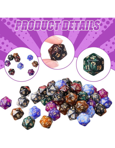Juego de 60 Dados D20 Acrílicos 20mm Color Retro para RPG