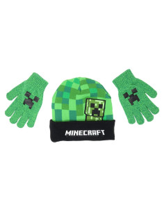 Gorro y Guantes Minecraft Creeper para Niños 4-16 Verde