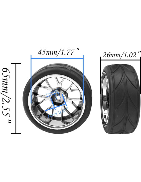 4 Neumáticos de Caucho HIRCQOO 65mm para Carros RC 1/10