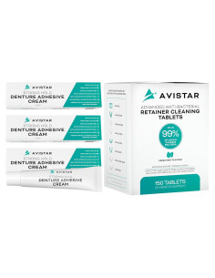 Crema Adhesiva Extra Fuerte Avistar 124.2 ml + Tabletas Limpiadoras Menta 150 Unidades