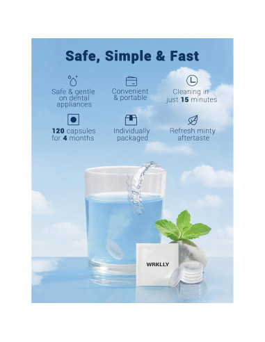 120 Tabletas Limpiadoras WRKLLY para Retenedores y Dentaduras