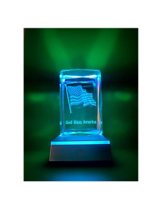 Luz Nocturna LED Cubo Cristal Bandera Americana 11 cm