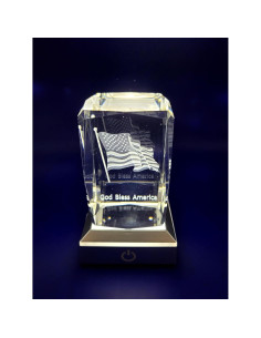 Luz Nocturna LED Cubo Cristal Bandera Americana 11 cm 2