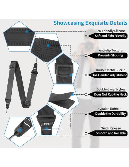 Correa de cámara FIEIL negra ajustable con hebillas rápidas