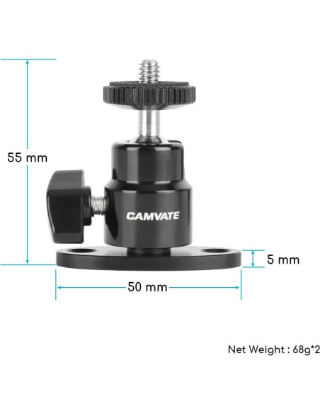 Cabezal Esférico Mini CAMVATE 1/4"-20 para Montaje en Techo