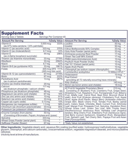 Multivitamínico Vegano Vitalidad de la Vida 90 Tabletas
