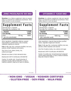 Cápsulas Vegetales Zinc Picolinato 50mg + Vitamina C 1000mg Bluebonnet 2