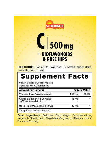 Vitamina C 500mg Sundance con Bioflavonoides y Rosa Mosqueta