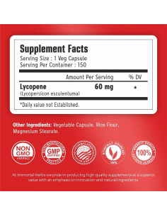Suplemento de Licopeno Immortal Herbs 60mg 150 Cápsulas Veganas 2