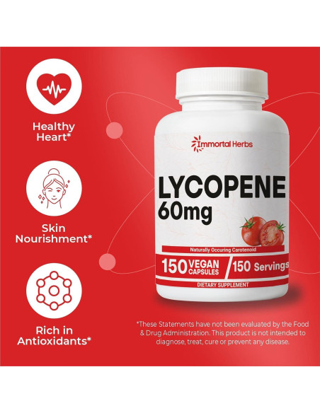 Suplemento de Licopeno Immortal Herbs 60mg 150 Cápsulas Veganas