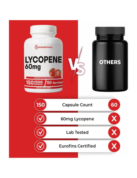 Suplemento de Licopeno Immortal Herbs 60mg 150 Cápsulas Veganas