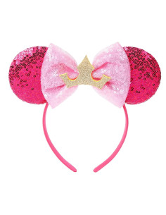 Diadema de Orejas de Ratón Rosa con Lazo Brillante Nuolich