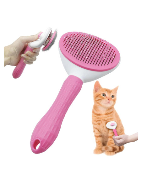 Cepillo Autolimpiante Treasurecove para Gatos y Perros - Rosa