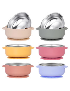 Paquete de 6 Tazones para Bebés Dualshine Acero Inoxidable 304