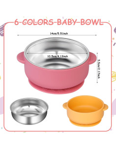 Paquete de 6 Tazones para Bebés Dualshine Acero Inoxidable 304 2
