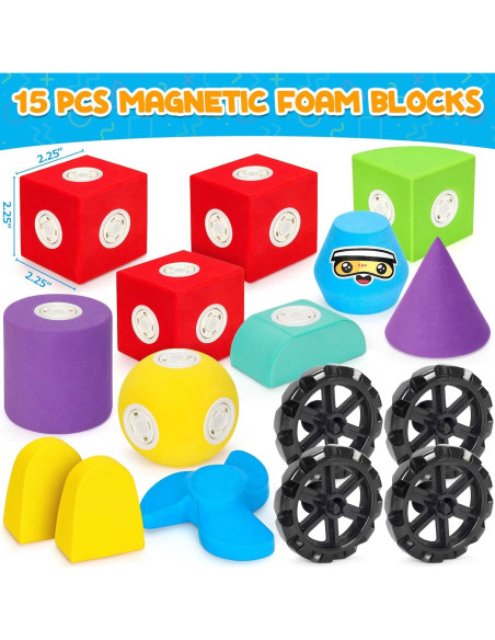 15 PCS Bloques de Espuma Magnéticos para Niños 3+ Años 15 PCS Bloques de Espuma Magnéticos para Niños 3+ Años