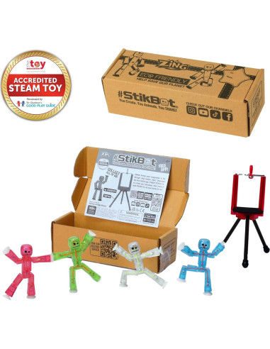 Set de 4 Figuras Stikbot Transparentes + Trípode Zing