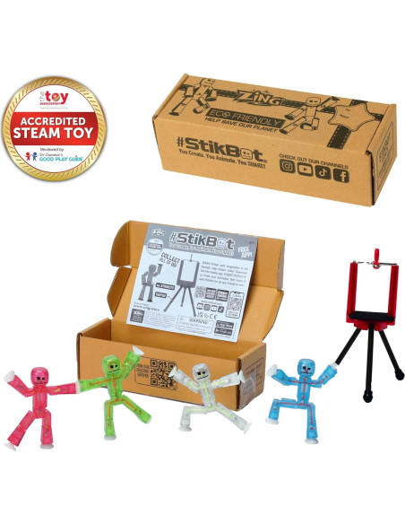 Set de 4 Figuras Stikbot Transparentes + Trípode Zing