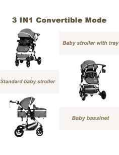 Cochecito Kinder King 3 en 1 Reversible con Cuna y Bandeja 2