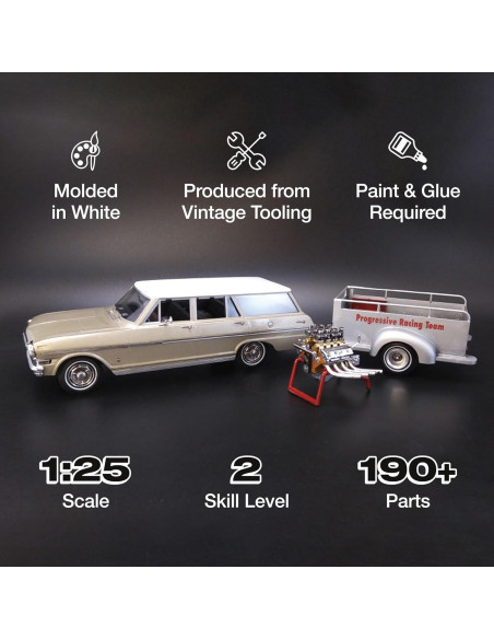 Modelo AMT 1963 Chevy II Station Wagon 1:25 con Remolque